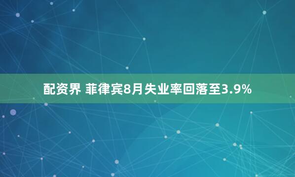 配资界 菲律宾8月失业率回落至3.9%